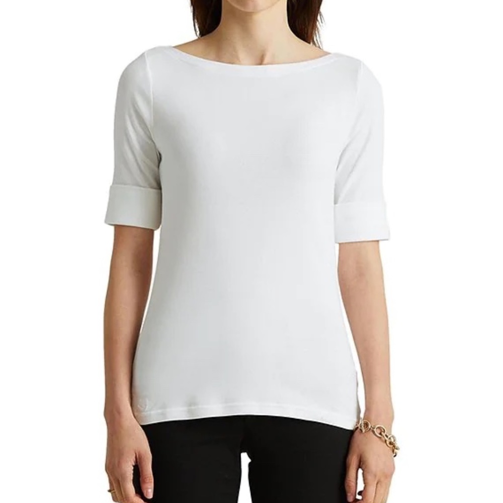 Lauren White Boatneck Tee Sz 2X